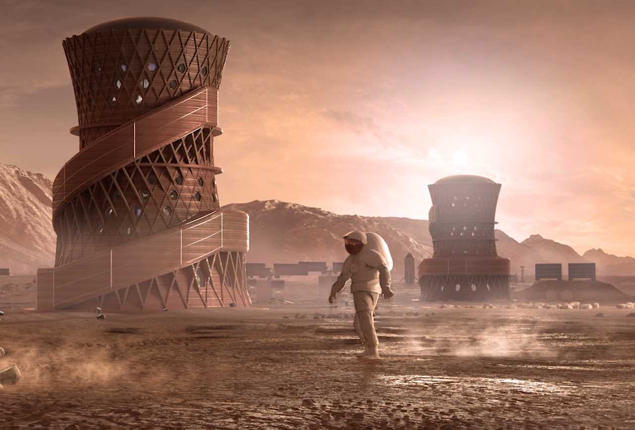 The overview of planet Mars with the shelter home prototype. Image via NASA
